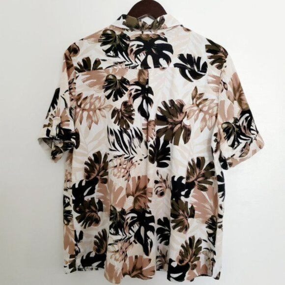 White Stag XL Hawaiian Foliage Print Button Front Short Sleeve Top - Picture 3 of 8